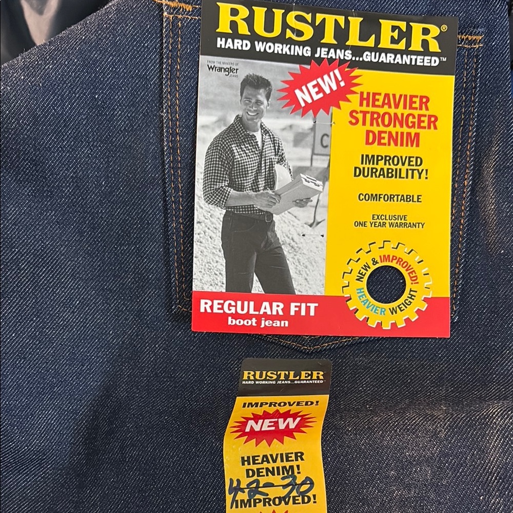 Vintage 42 x 30 Rustler Men's Regular Fit Boot‎ Jeans heavyweight - Blue 502